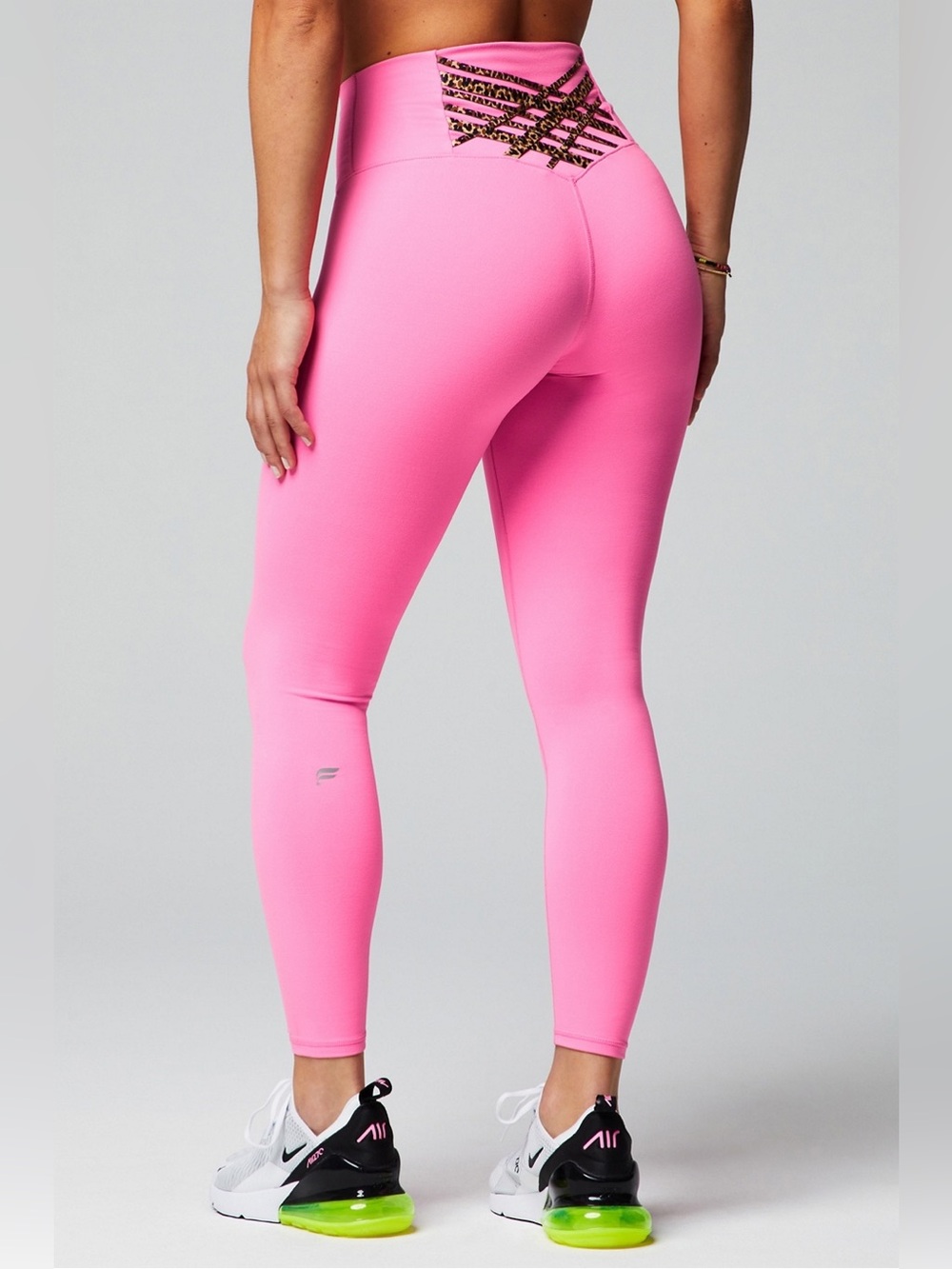 Fabletics PowerHold High Waisted 7/8 Leggings Pink Cheetah Lace Up Size L